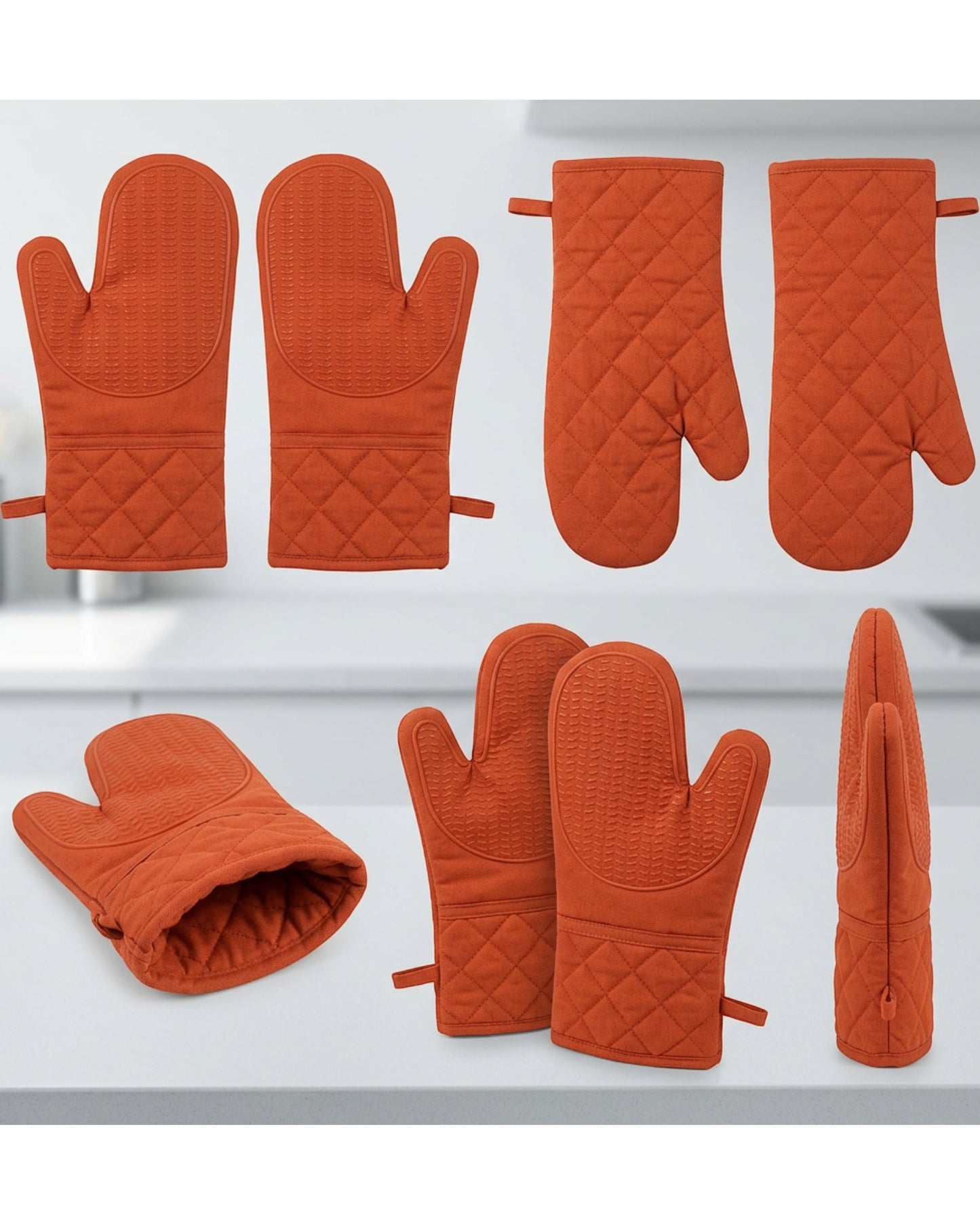 Evenor Quilted Cotton Oven Gloves Terracotta 15 in Pair